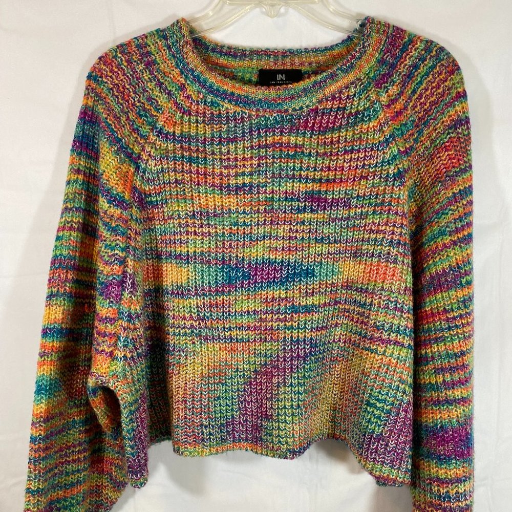IN San Francisco Multicolor Pastel Cropped Long Sleeve Sweater NWOT Size Medium - Picture 6 of 15